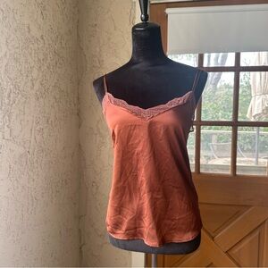 🦋 Abercrombie & Fitch Women's Lace Trim Satin Sleeveless Cami Top - Rust